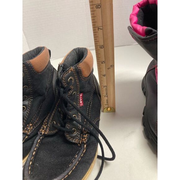 LEVI’S & THE CHILDREN’S Place Kids Boots Size 3 Pink & Black & Blue Denim‎ - Picture 3 of 10